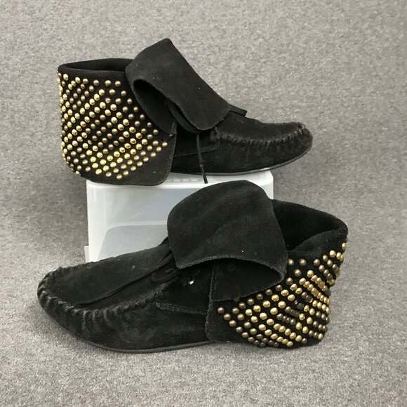 Steve Madden T-Stud Studded Black Suede Moccasin Ankle Booties Womens Size 7 - Picture 3 of 6